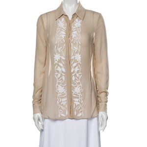Haute Hippie Embroidered Sheer Button Silk Top NWOT